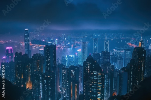 Wallpaper Mural Stunning panoramic view of Hong Kong skyline at night showcasing vibrant city lights and modern architecture, Hong Kong at night skyline panorama timelapse Modern city aerial background Torontodigital.ca