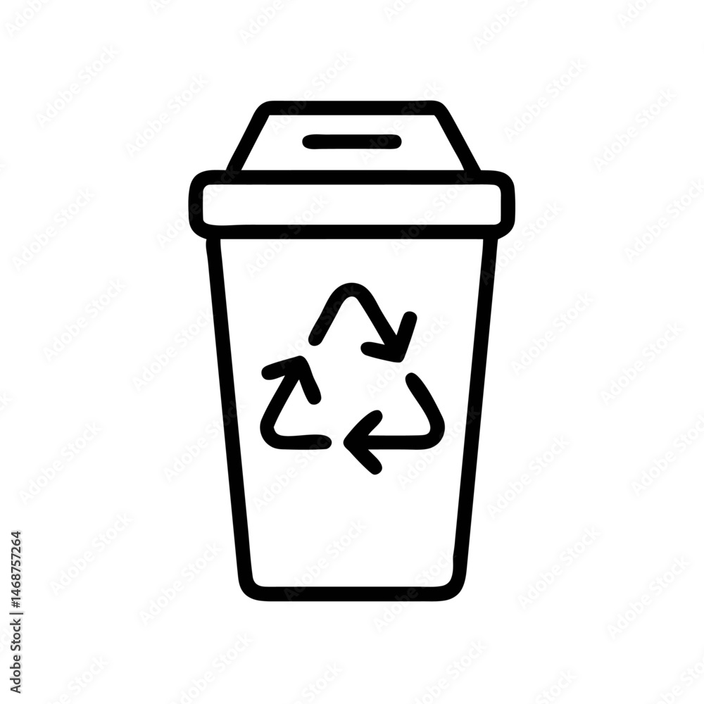 Recycling Bin Icon – Line Art Eco Trash Can with Recycle Symbol Recycling Bin Icon – Line Art Eco Trash Can with Recycle Symbol