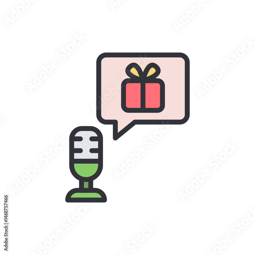 Podcast announcement of giveaways and promotions with present box icon