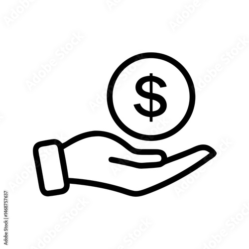 Money in Hand Icon Vector – Dollar Payment Symbol Outline Design