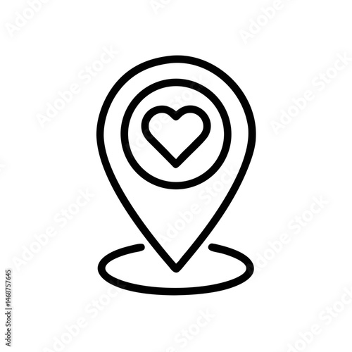 Heart Location Pin Icon Vector – Love Map Marker Outline Symbol