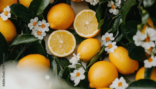 Obraz na płótnie Fresh lemons with flowers w salonie