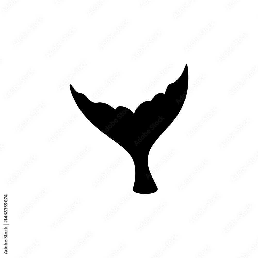 Obraz premium Black Humpback whale tail silhouette vector flat illustration on white background.