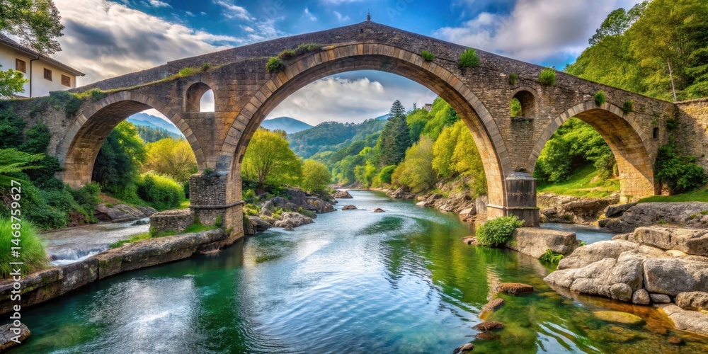 Fototapeta premium Ancient Roman bridge over the river On?s in Cangas de On?s , Spain, architecture, Spain