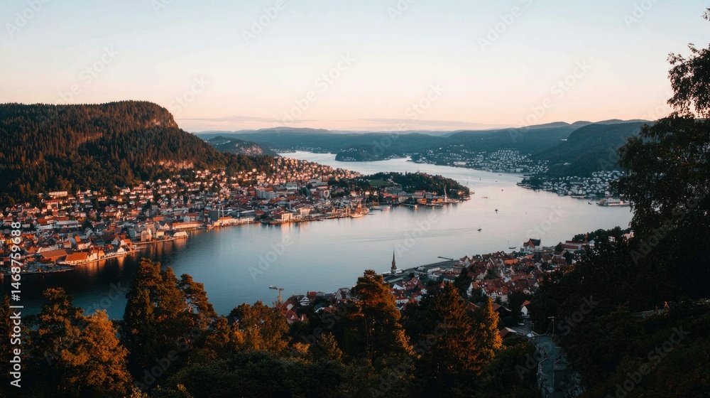 Panoramic city view at dawn