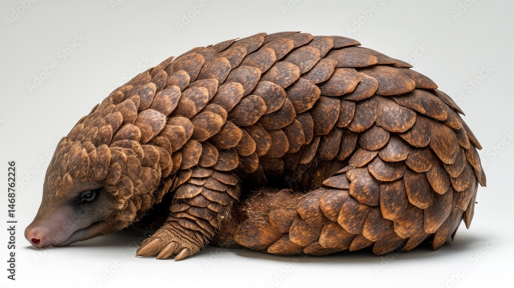 Obraz premium Pangolin curled, studio shot, white background, conservation
