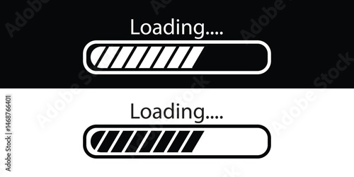 Loading bar Icons and Progress Bar icons Vector Set in black and white. Load bar, buffer loader, download or upload Horizontal bar icons. Loading status icon. website loading bar.