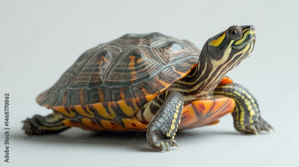 Fototapeta premium Studio-shot turtle, vibrant shell, neutral background, pet reptile