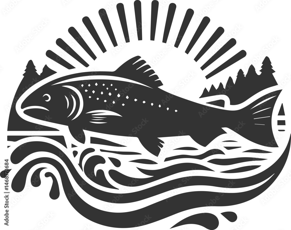 Fototapeta premium Vector salmon fish silhouette
