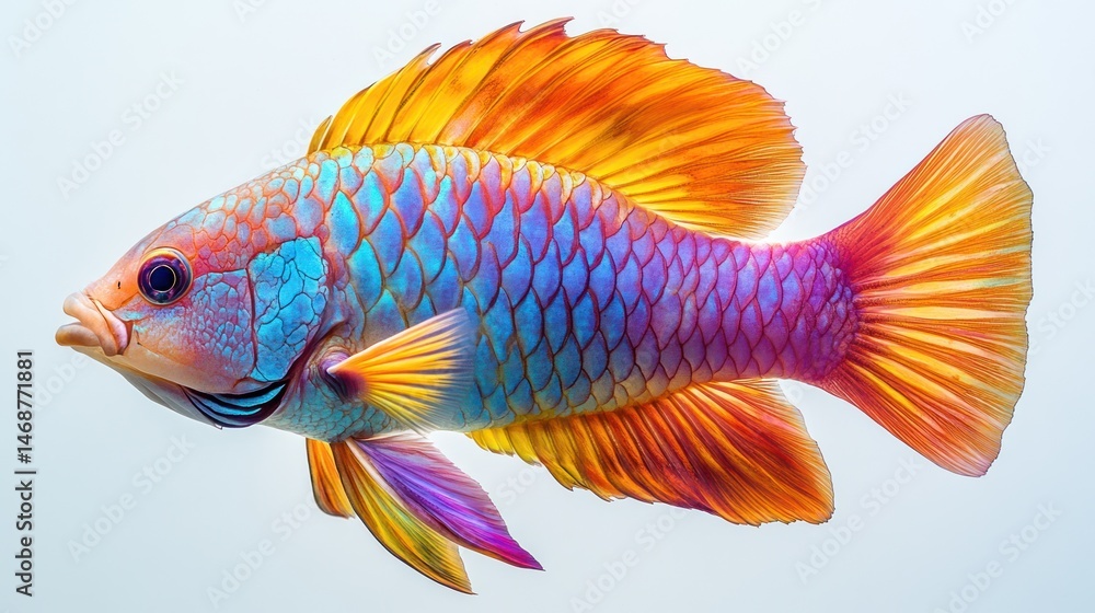 Vibrant fish, studio shot, aquatic, white background, graphic design Vibrant fish, studio shot, aquatic, white background, graphic design