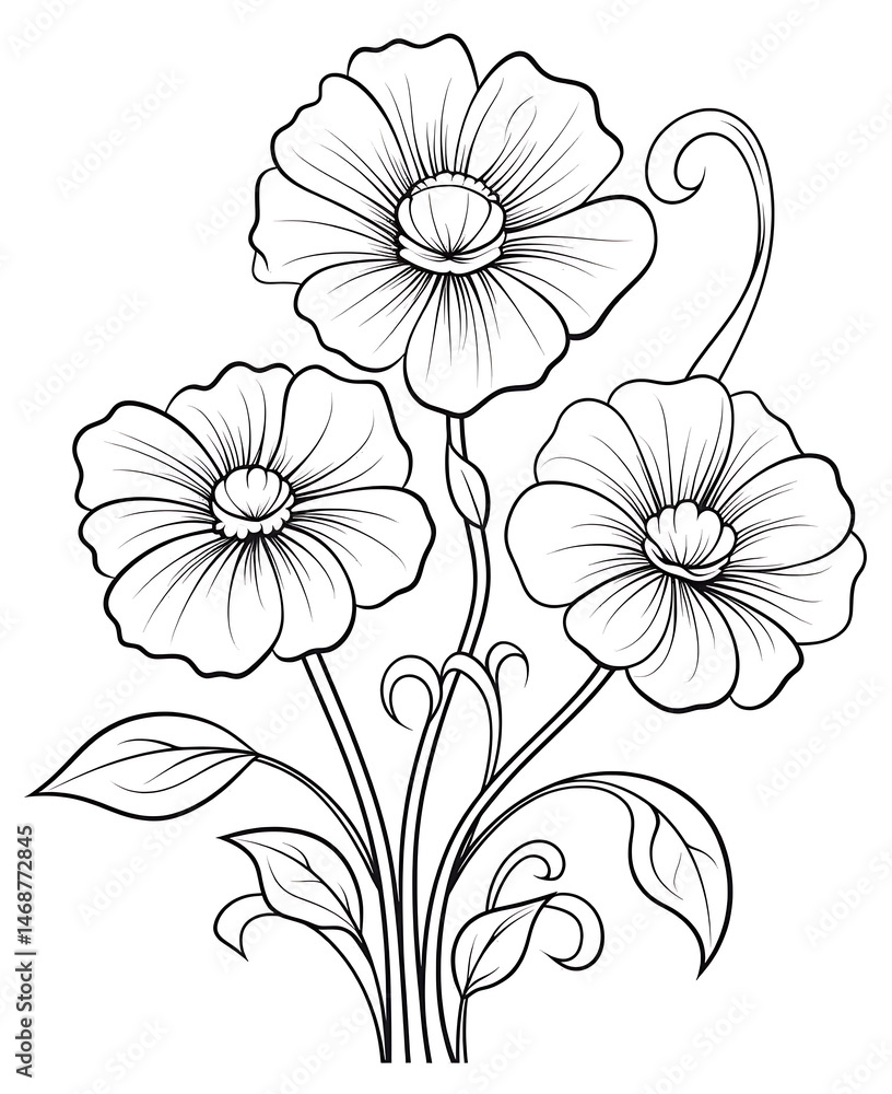 custom made wallpaper toronto digitalFlower Coloring Page, black and white. Floral pattern for coloring book Page