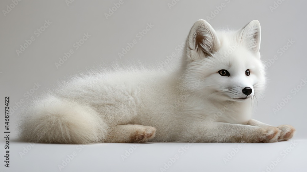 Fototapeta premium White fox kit resting, studio backdrop