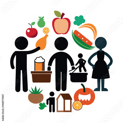 Cartoon Silhouette Vector Illustrating Food Supply Issues on White Background