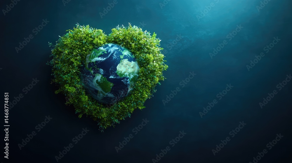 Fototapeta premium Earth surrounded by greenery, forming a heart shape