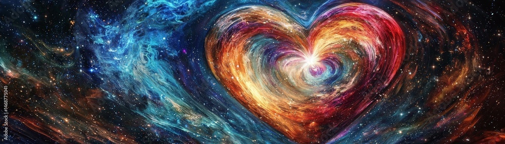 Soulful Awakening Through the Journey of Spirituality, Colorful abstract heart design swirling in cosmic patterns.