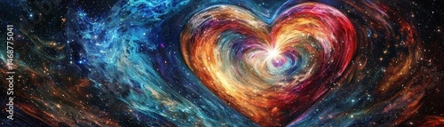 Obraz na płótnie Soulful Awakening Through the Journey of Spirituality, Colorful abstract heart design swirling in cosmic patterns. w salonie