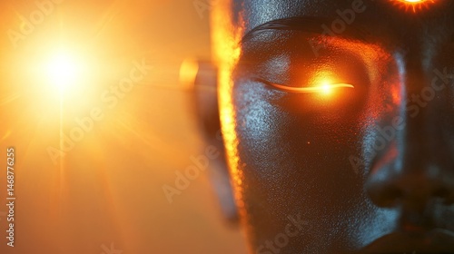Obraz na płótnie Soulful Awakening Through the Journey of Spirituality, Abstract close-up of a serene face illuminated by warm light, suggesting introspection and enlightenment. w salonie