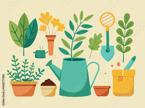 gardening doodle set   plant pot