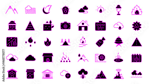 Natural Disaster Line Icon Set - Vector Pictograms for Disaster Awareness and Preparedness