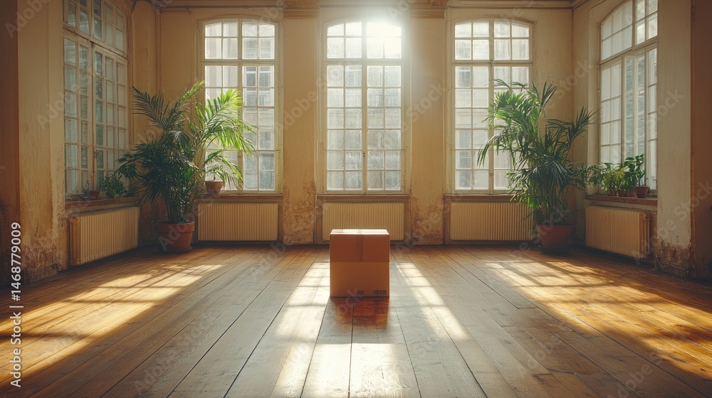 Obraz premium Empty room, sunlight, box