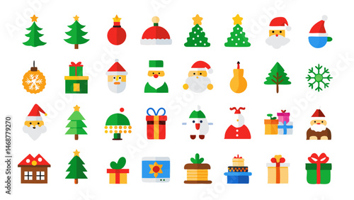 Pixel perfect icon set containing a variety of Christmas ornaments such as angels, stars, and tinsel for seasonal graphic design and web assets