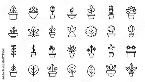 Plants line icon set vector pictograms of tree for multiple styles suitable for eco-friendly and nature-themed design projects