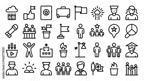 political extremism civil unrest line icon set 