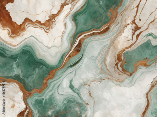 Abstract Green, Brown, and White Marble Texture Background