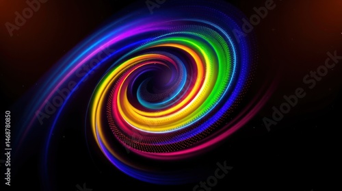 Vibrant rainbow spiral in dark space