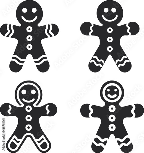 Fun cartoon gingerbread man and woman characters with boy and girl for Christmas holiday costume party illustration