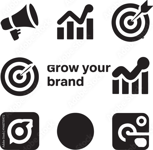 Business branding marketing and growth strategy concept with related icons in simple design