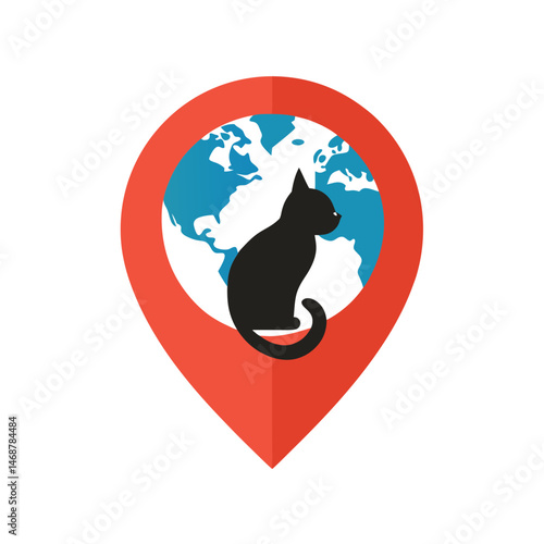 Global cat location icon concept representing worldwide animal shelter and adoption programs