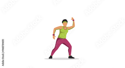 Cartoon woman in purple leggings and black shoes in a lunge position
