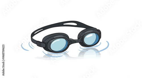 Cartoonstyle swimming goggles with dark frames and light blue lenses