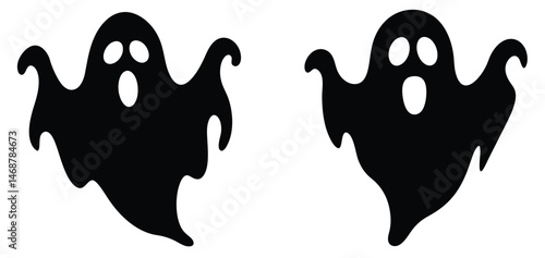 A set of black halloween ghost silhouettes and cartoon illustration designs