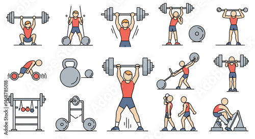 Illustrated Gym Equipment and Exercising Figures in a Colorful Flat Design