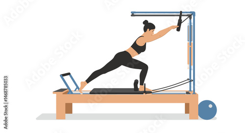 Leg on Pilates Reformer Machine with Blue Frame and Black Padding