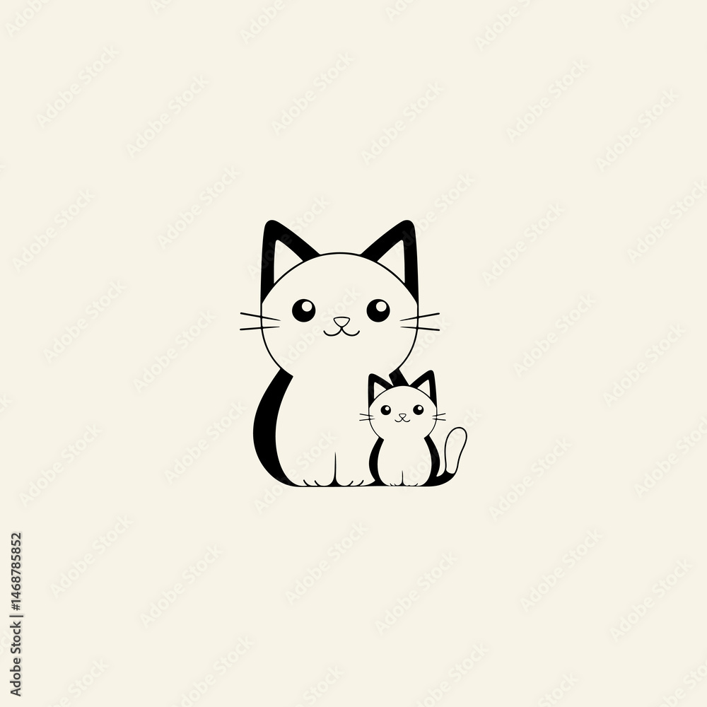 Fototapeta premium Mother cat and baby cat vector icon illustration