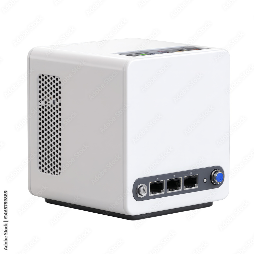 Obraz premium White server cube with network ports for data processing and storage