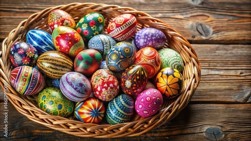 Obraz na płótnie A basket overflowing with assorted Easter eggs in various sizes and colors w salonie