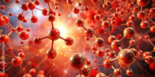 Obraz na płótnie Colorful Red Molecule Cluster Background with Swirling Patterns , swirling patterns, scientific visualization w salonie