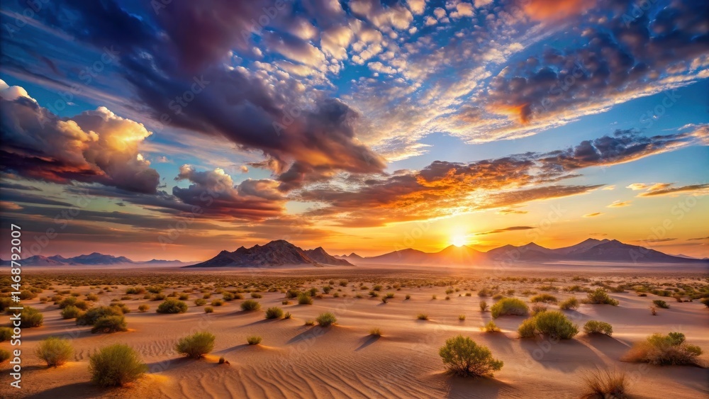 Twilight Transition in Endless Desert Landscape at Dusk