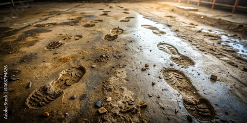 Obraz na płótnie Muddy footprints on a dirty floor, dirt, disorder, dirt w salonie