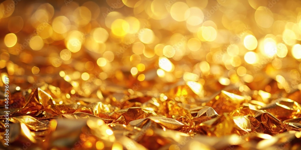 Luxury gold foil background with soft focus and warm light reflections