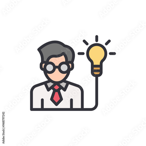 A stylized illustration of a professional with a bright innovative idea