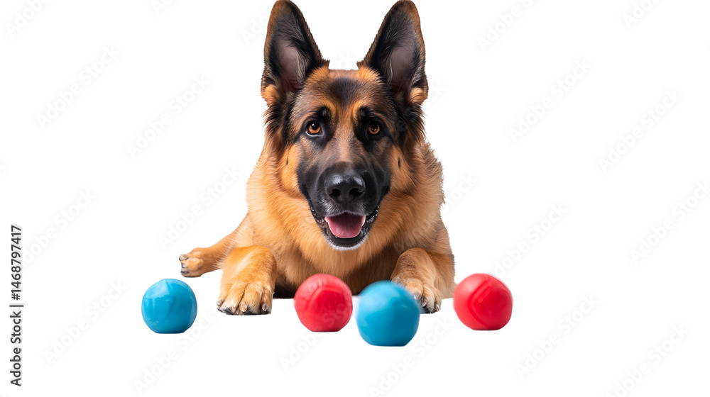 Playful german shepherd dog portrait at home pet photography indoor setting heartwarming vibe, isolated on a white background.