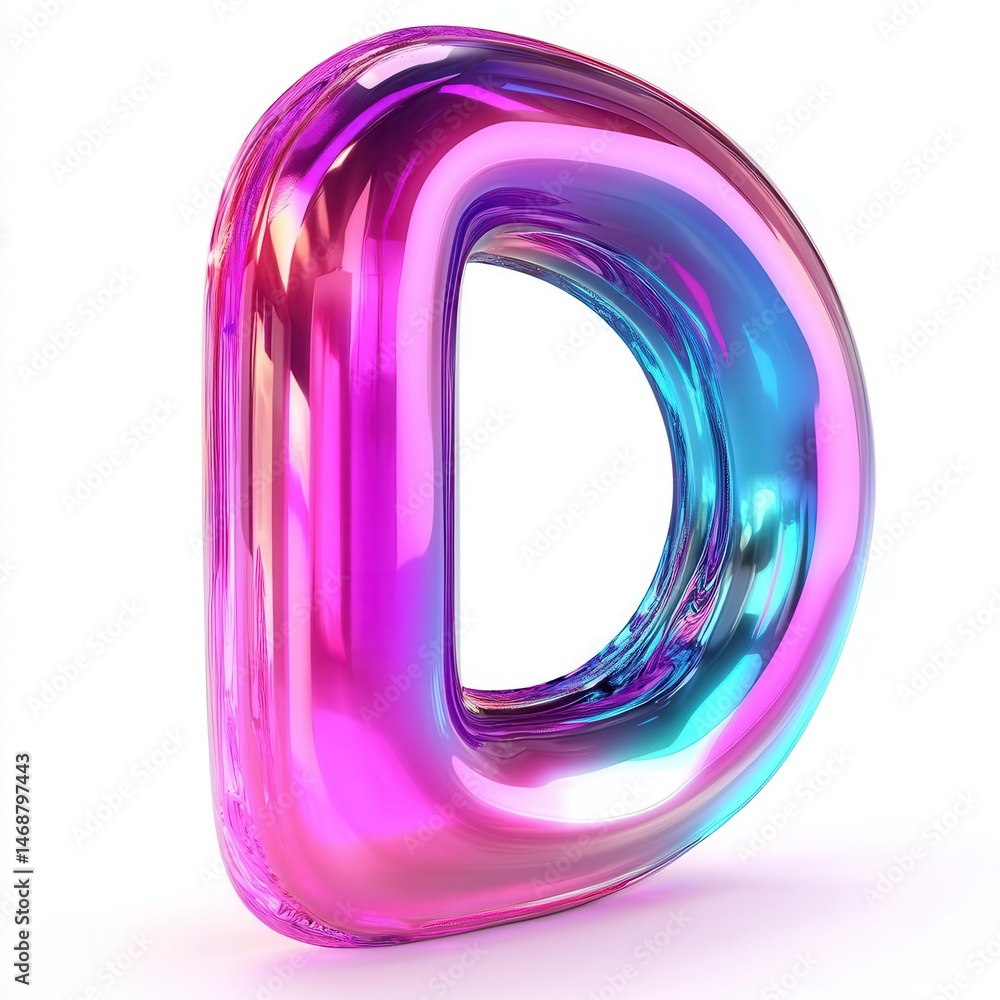 Colorful 3D letter 'D' with a glossy finish, showcasing vibrant hues against a white backdrop Colorful 3D letter 'D' with a glossy finish, showcasing vibrant hues against a white backdrop