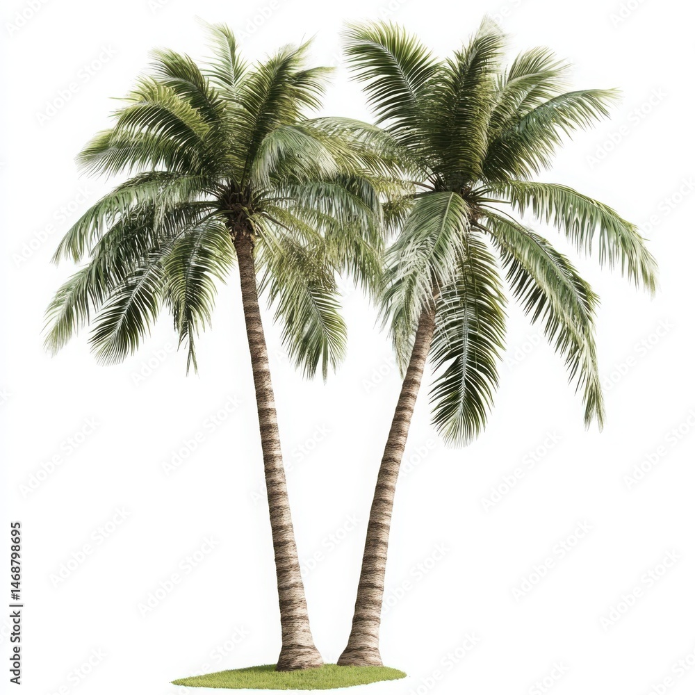 Obraz premium Two palm trees isolated on a white background
