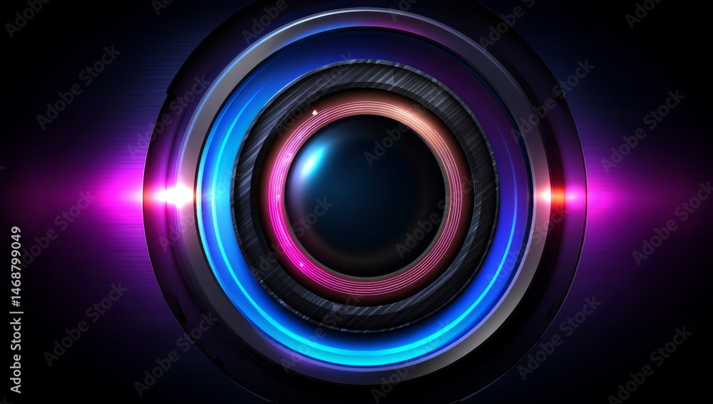 Abstract Futuristic Background with Glowing Neon Circular Elements and Black Hole Abstract Futuristic Background with Glowing Neon Circular Elements and Black Hole