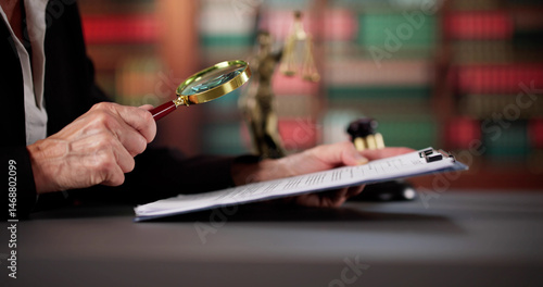 Принти на полотні Elderly Judge Scrutinizes Legal Document With Magnifying Glass